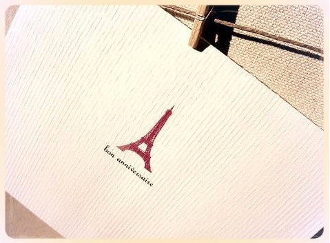 Bon Anniversaire from Paris - Handmade Printed Eiffel Tower Happy Birthday Cards