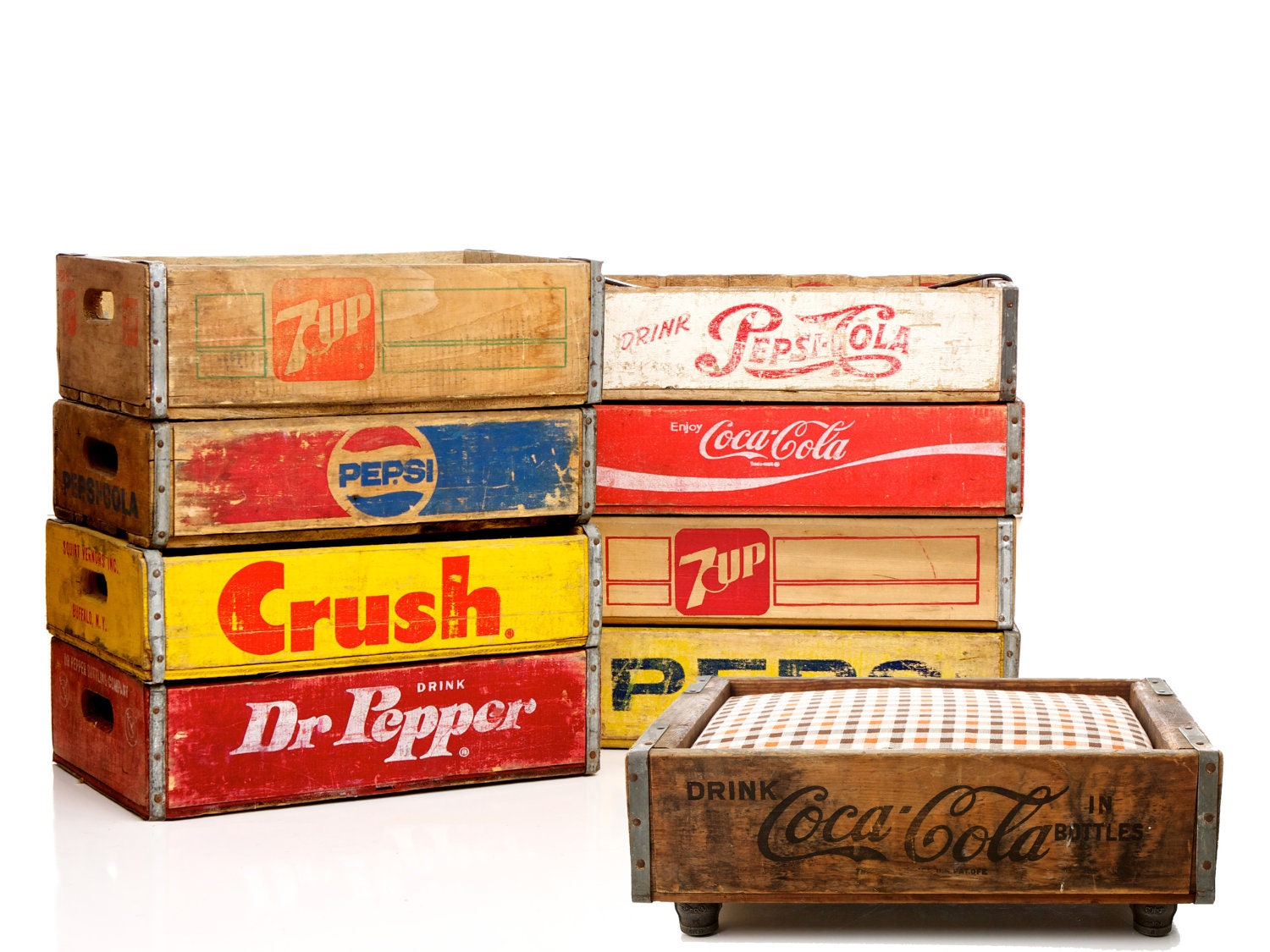 Customize Your Own Eco Friendly Luxury Vintage Cat Dog Pet Bed, Upcycled Soda Crate, Rustic Industrial Chic