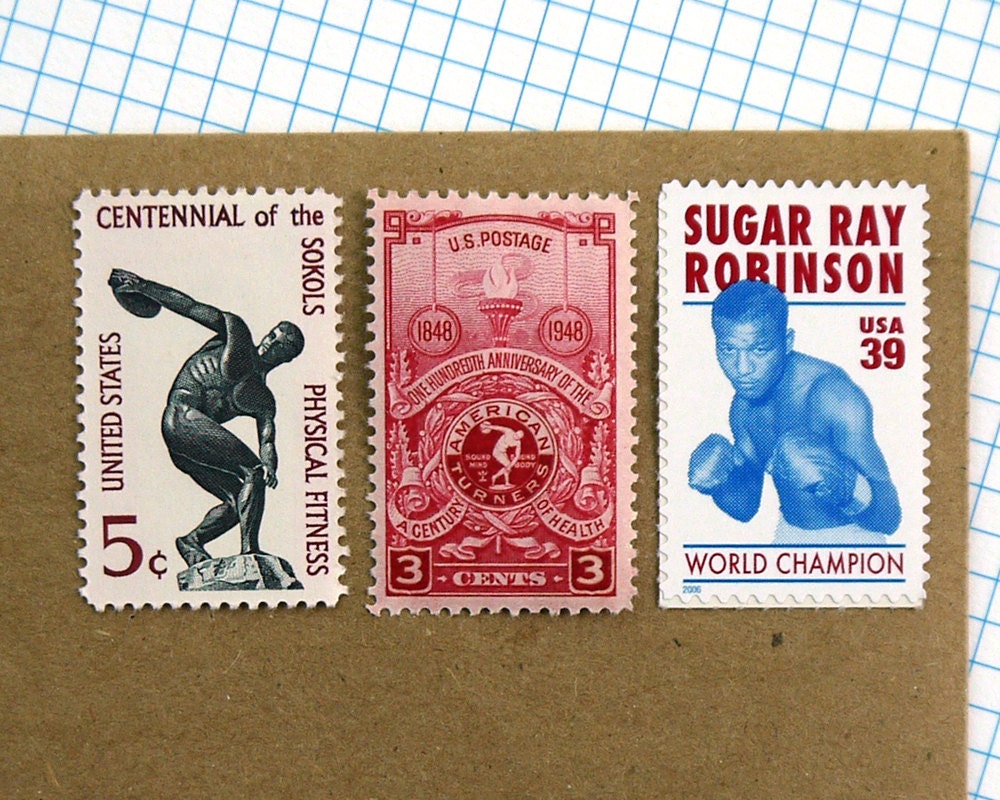 Vintage unused - World Champ - postage stamps to post 5 letters or use in crafts and scrapbooking