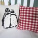 Penguin pillow, christmas pillow, shabby chic, farmhouse decor, cottage style pillow, holiday pillow,