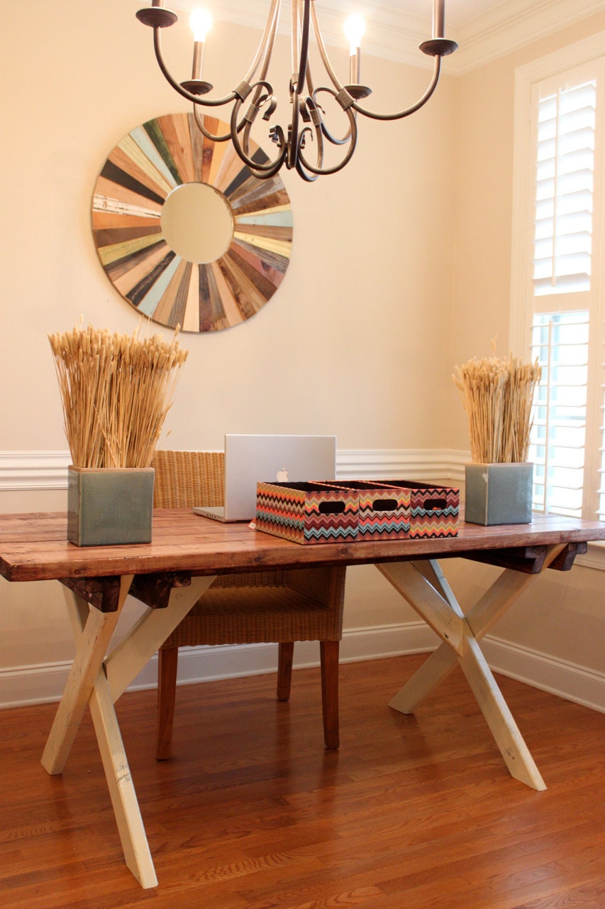 Stained Hand painted Wood Pine Farm Table or Desk Custom Made Handmade 6 Foot