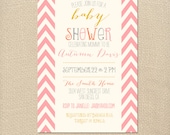 Sweet Pink Chevron Baby Shower Bridal Shower Invitation Baby Shower Invitation Printable OR Printed Card