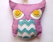 Felt Owl Ornament--Violet, Aqua, and Yellow Chevron