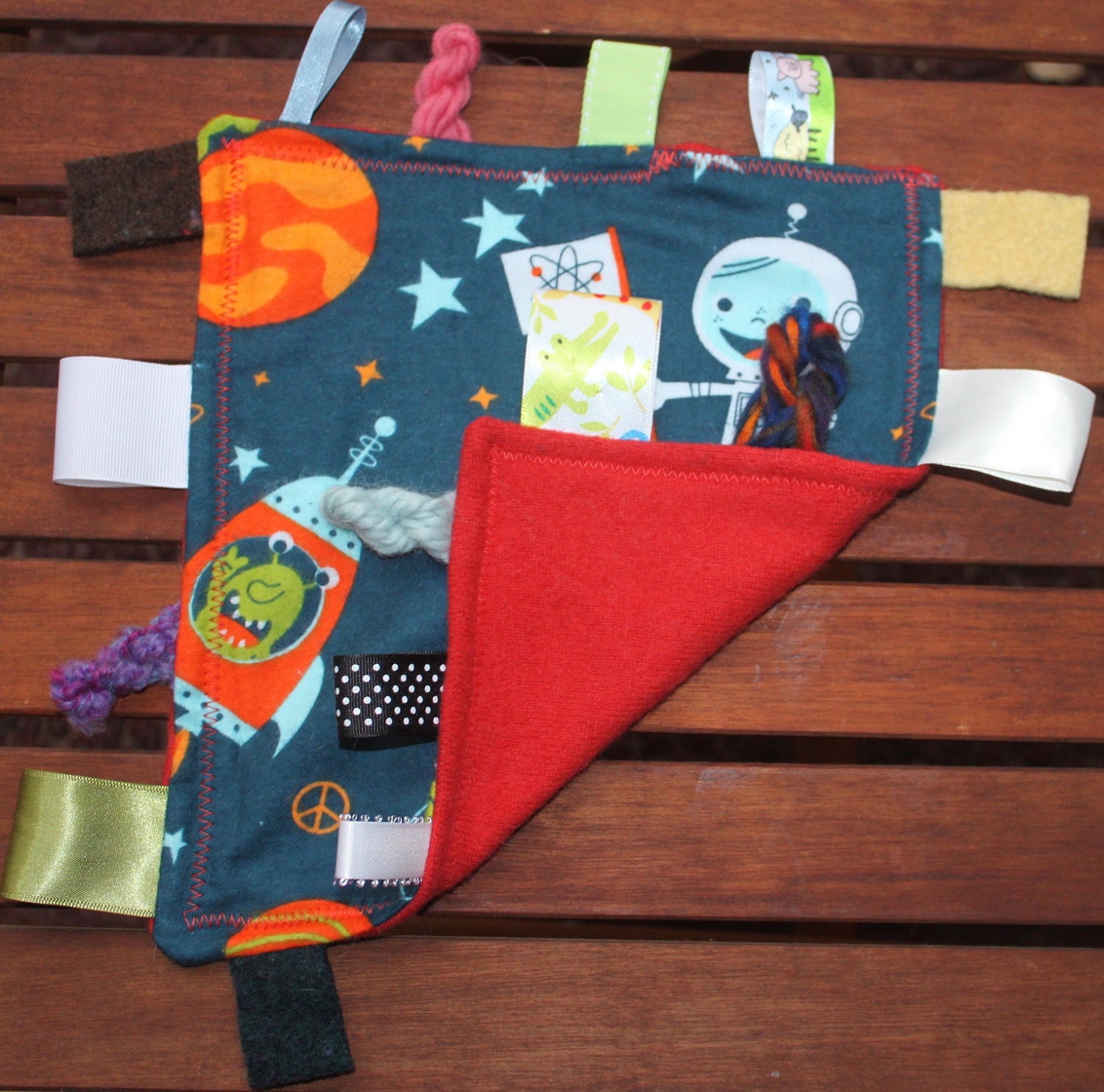 Baby / Infant / Toddler Lovey Taggie Blanket Toy, Made from Recycled Cashmere and Felt