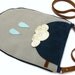 Crossbody,Shoulder, Sling Bag in Grey Gray with Cowhide Leather Strap and Leather Rain Drops & Cloud, Navy Nubuck Flap