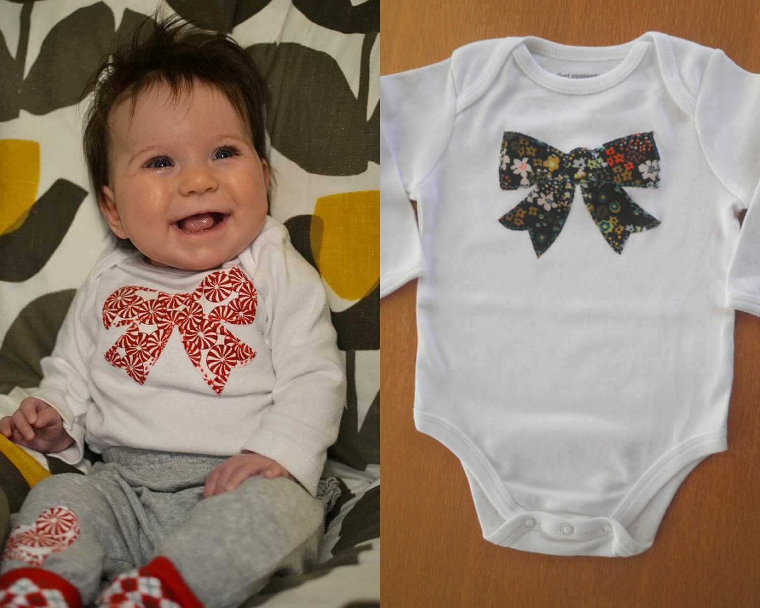 Bow Applique on White Bodysuit