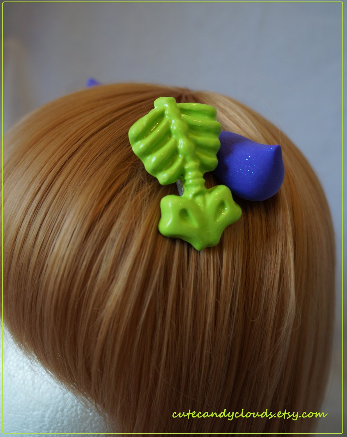 Lime green skeleton rib cage hair clip