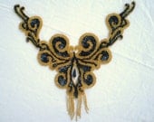 Vintage Beaded Applique Black and Gold