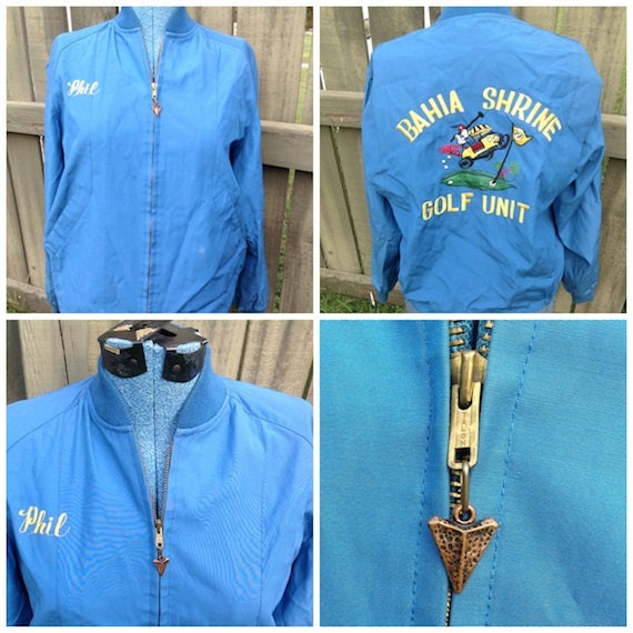 amazing VINTAGE 1960-70's embroidered Shriners golf jacket -- coat medium -- rockabilly -- golf jacket -- windbreaker