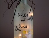 Halloween Bats Lighted Wine Bottle Hand Painted Bottle of Boos Spooky Ghosts Black Cat Night Light Frosted Glass Accent Lamp