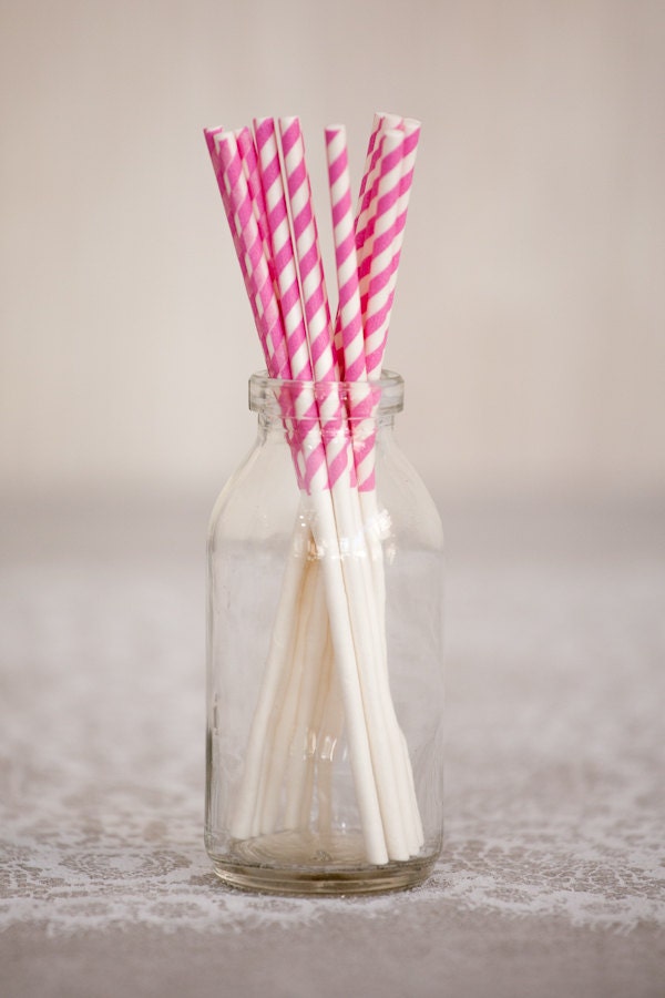 Bright Pink Diagonal Stripe Treat Sticks
