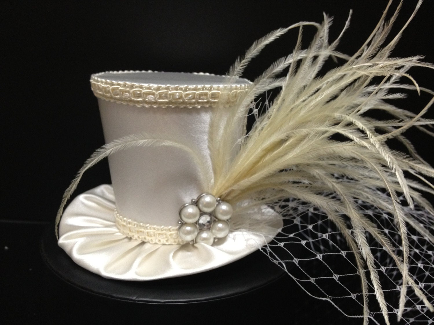Off White Ivory Mini Top Hat for Wedding, Bachelorette Party, Bridal Shower, Tea Party or Photo Prop