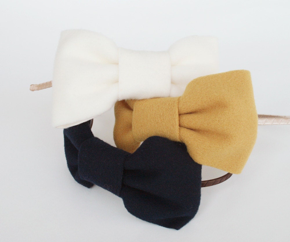 Navy Wool Big Bow Headband