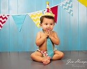 ON SALE - Birthday Boy Diaper Cover, Bow Tie, Necktie, Cone Hat and Bunting Set - Customize your colors and patterns