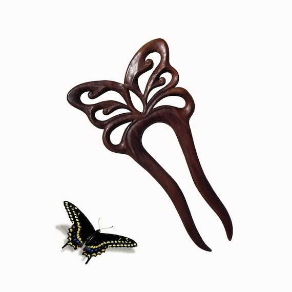 Wooden Hair Fork, Sticks , Hair Accessory, Hairpin, Butterfly, MariyaArts