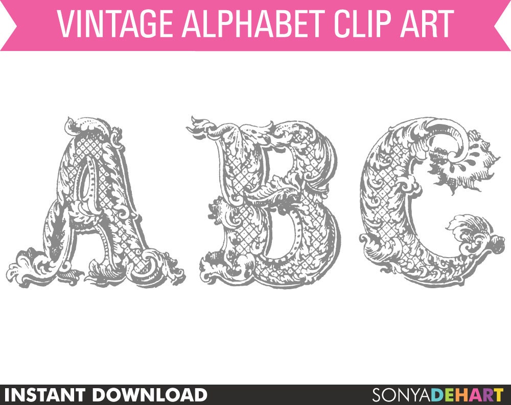 50% Off SALE Digital Alphabet Vintage Victorian Alphabet Clip Art Letters Commercial Use Instant Download Il_170x135