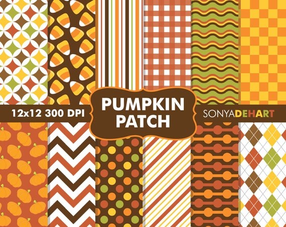 Digital Scrapbooking Printable Paper Pattern Pack Pumpkin Patch Instant Download Il_570xn