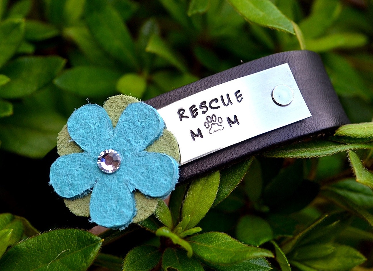 Rescue Mom Handstamped Leather Bracelet