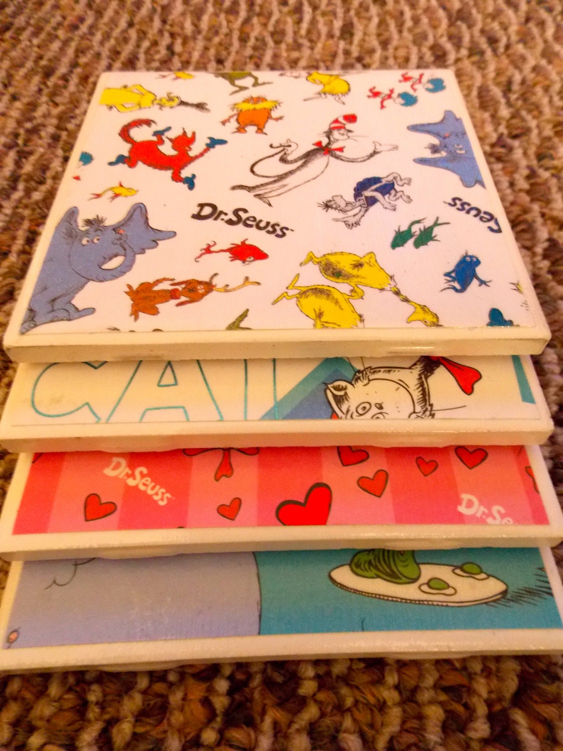 Dr. Seuss Ceramic Coasters Set of 4 Handmade OOAK