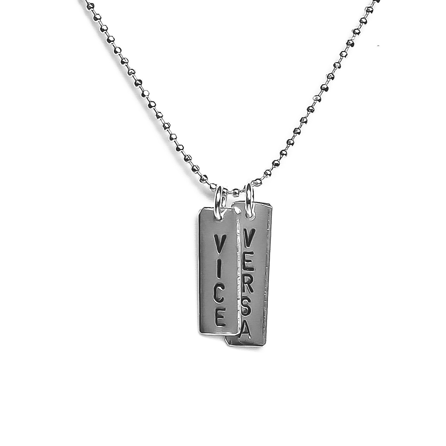 Vice Versa / words on silver tags necklace (MS07)