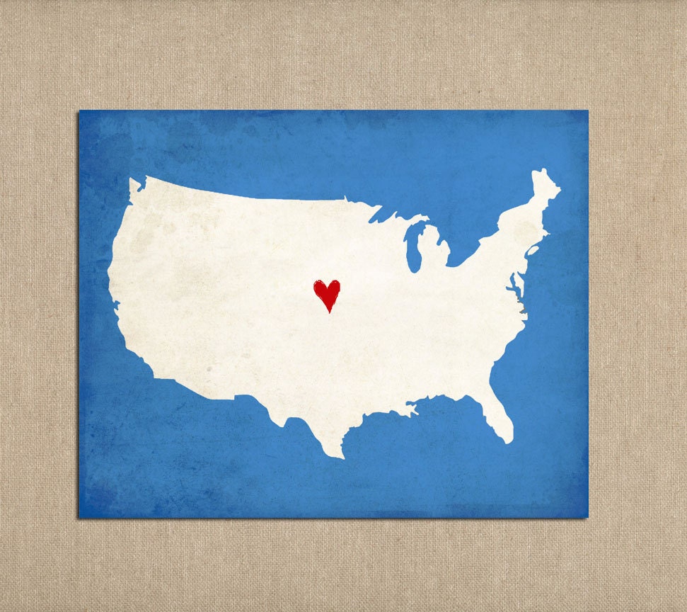 United States Art Silhouette Map Personalized Print