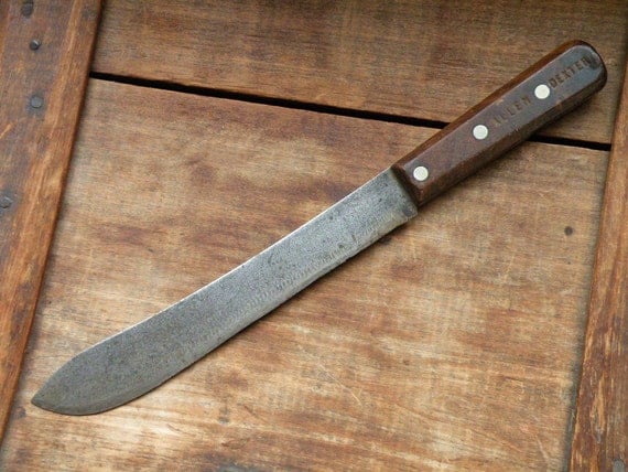 Huge Old 15 Inch Butcher Knife with Carbon Steel by BrandLeather