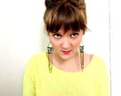 Geometric Chain Earrings / Chevron /  Chandelier Earrings / Neon / Tribal / For Her / Shrink Plastic Jewelry / Wearable Art