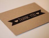 Kraft Heart Banner Thank You folded notecard set with CUSTOM PRINTED return address 10 per pack includes envelopes