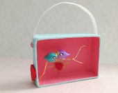 Two Love Birds on a Tree Branch. Assemblage Art Box 3-D Miniature Diorama. Hand Painted Birds. Landscape. Wire Branch. Heart. Whimsical.