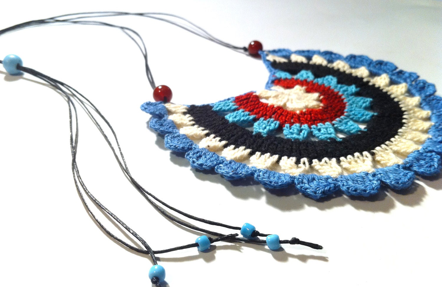 FREE SHIPPING / Crochet Apache Happy Necklace with Gem Stones