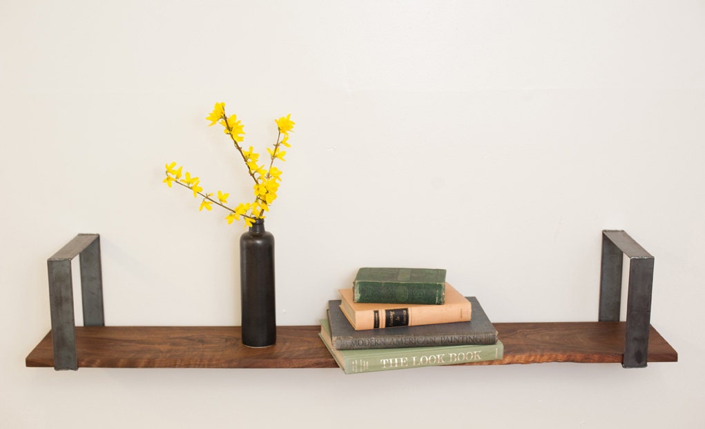 Simple Wall Mount Shelf - Solid Walnut and Steel