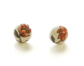 Earrings / Vintage Peach Flowers / Fabric Cover Buttons on surgical steel posts - weestitchery