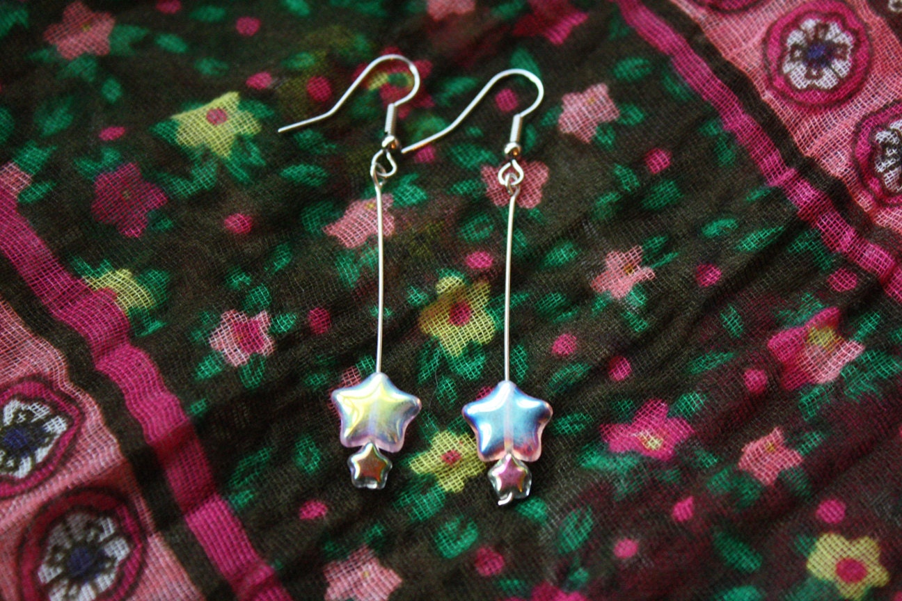 Pink Iridescent Star Dangle Earrings