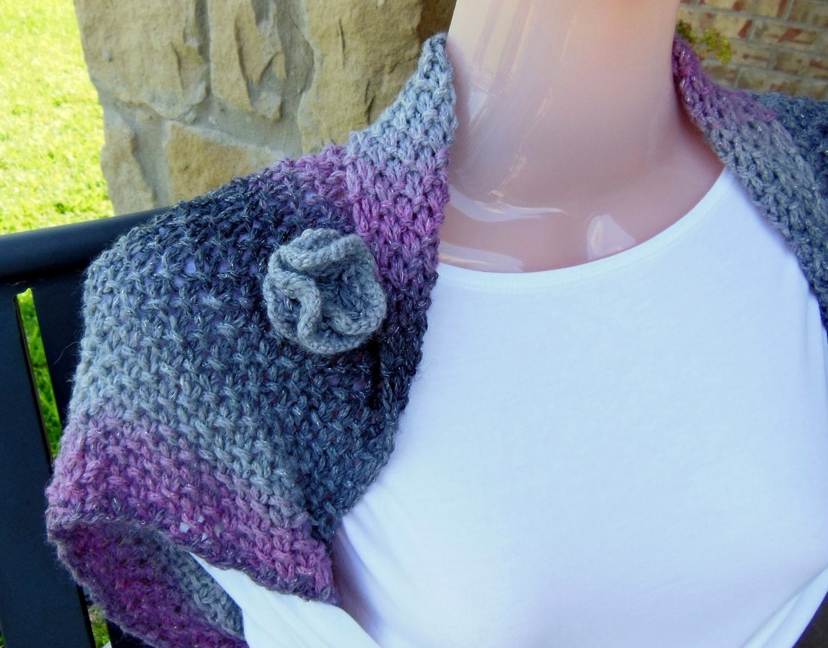 Spring Knit Shrug. Knit Bolero. Shoulder Wrap. Multicolored. Silver. Gray. Dark Gray. Pink