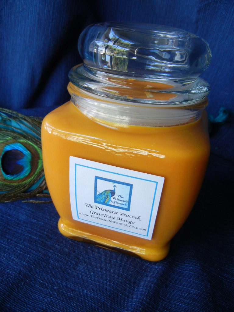 Scented Soy Candle Grapefruit Mango in Fancy Glass Jar