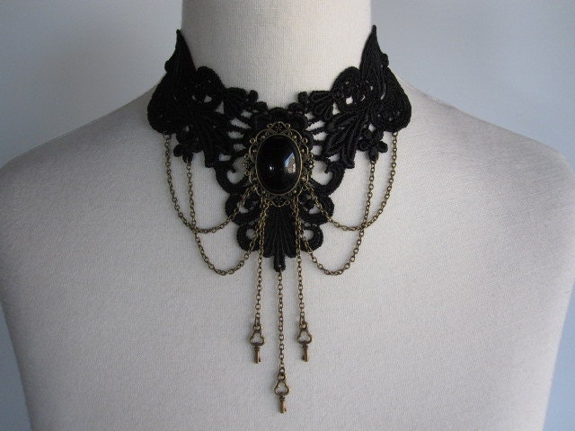 Choker Black Lace Necklace Little Keys Victorian Steampunk Gothic