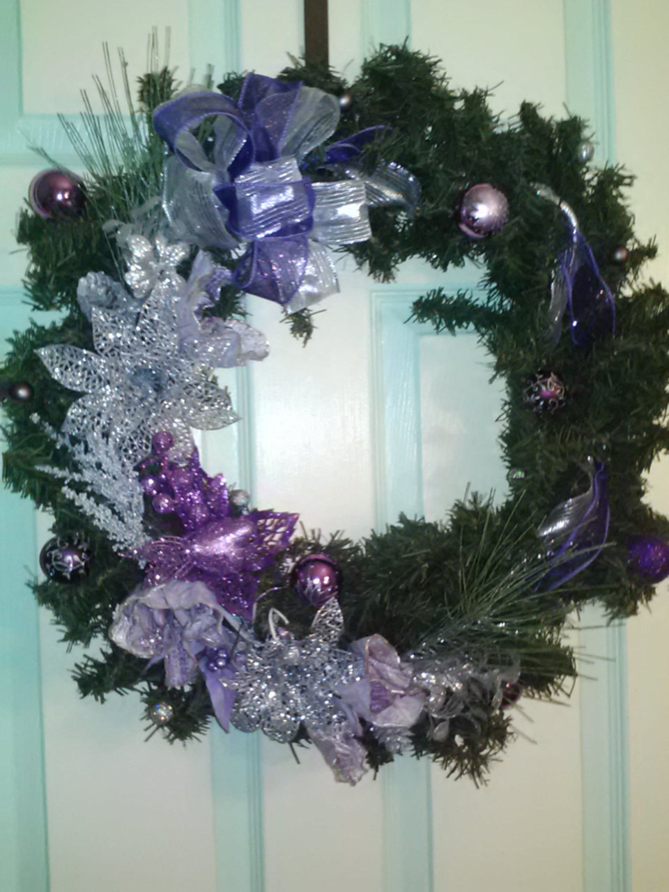 Purple and silver pine wreath, non-traditional holiday wreath, purple and silver christmas wreath