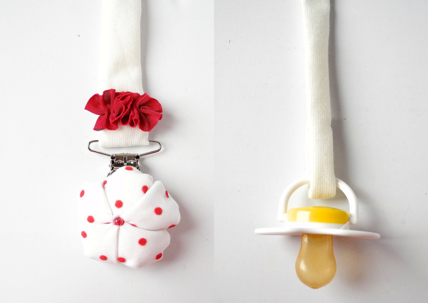 Pacifier holder fabric flower Dummy keeper matching Toddler newborn gift  handmade - ready to ship