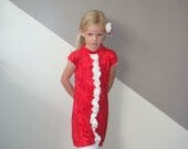 Easter Dress, Spring Dress, Valentines Day Dress, Red Dress with White Ruffle
