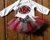 Custom boutique. Girls Roll Tide game day Scrappy Tutu & monogram shirt set. crimson grey black white houndstooth. By EverythingSorella.