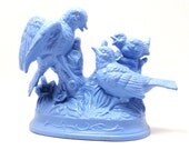 bird sculpture, upcycled decor   //  cornflower blue, periwinkle, birds, nature, whimsical, home decor, charming, vintage figurines