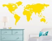 Large World Map Wall Decal with Dots and Stars to mark countries - 7 feet wide world map decal