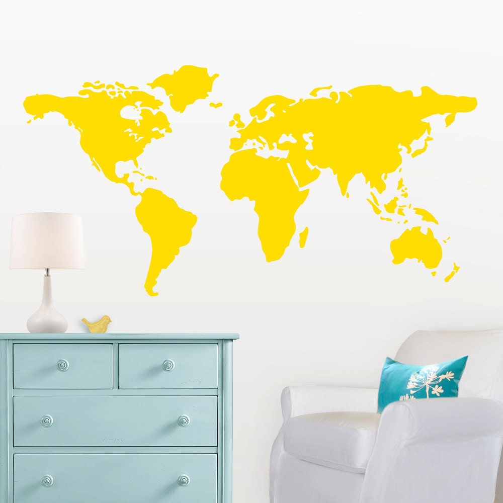 Large World Map Wall Decal with Dots and Stars to mark countries - 7 feet wide world map decal