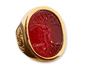 Red Agate Regnas Iconic Large Tree Of Life Gold Plated Sterling Silver Ring