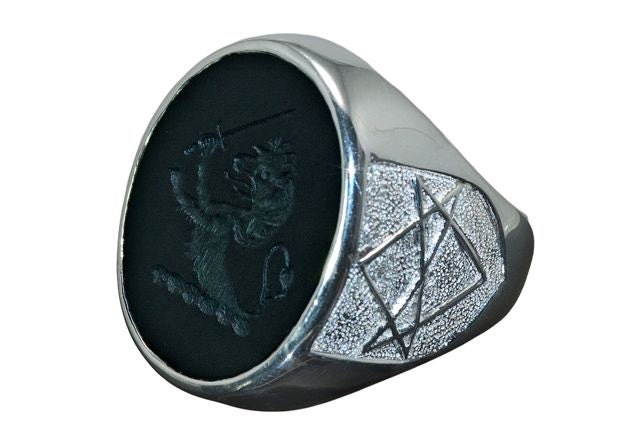 Family Crest Rings on Black Onyx Family Crest Lion With Sword Silver Ring By Regnas