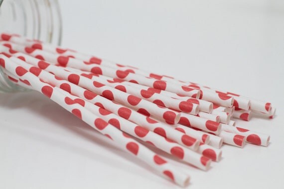 25 White and Red Polka Dot Straws with DIY Straw Flag PDF Il_570xn
