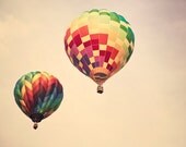 Hot Air Balloons Photography - Nursery Rainbow Adventure Print flying carnival inspirational photograph - Original Signed Fine Art 8x10