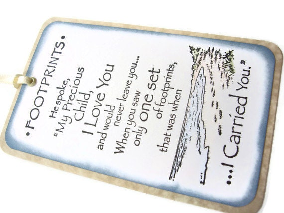 inspirational bookmark, religious bookmark, footprints in the sand bookmark