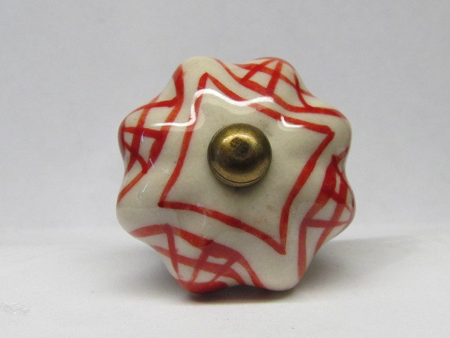 Red & White Abstract Ceramic Knob Wine Bottle Stopper