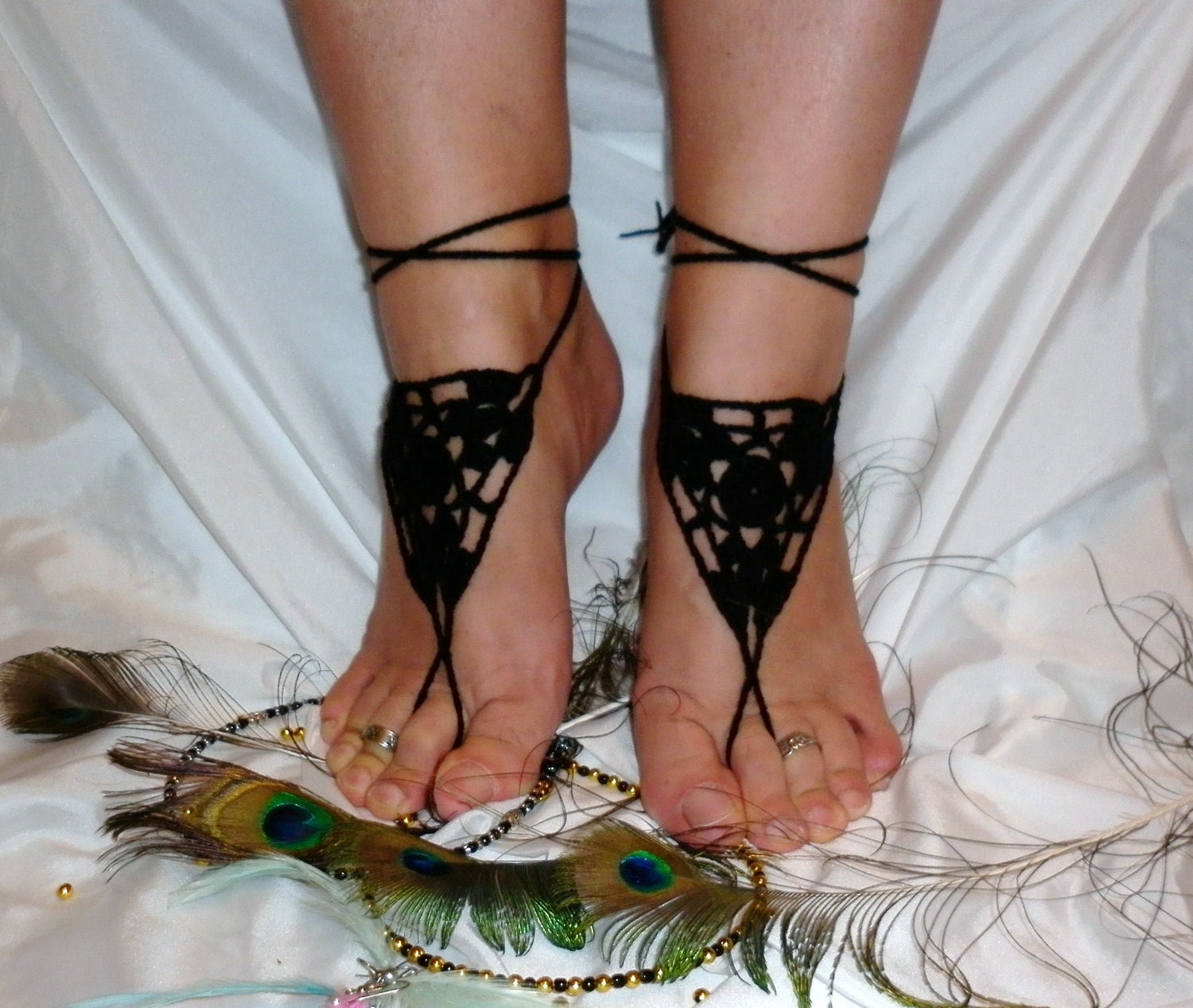 BAREFOOT SANDALS , Crochet Black Chic Nude Summer Shoes, Bohemian Foot Jewelry, Hippie Sandals Beach